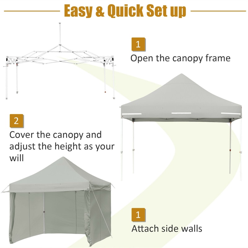 10' x 10' Pop up Canopy Tent Commercial Instant Canopy with 5 Removable Zippered Sidewalls & Adjustable Awning