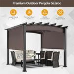 10' x 10' Outdoor Metal Pergola Patio Gazebo with Sliding Sun Shade Retractable Canopy