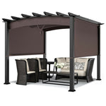 10' x 10' Outdoor Metal Pergola Patio Gazebo with Sliding Sun Shade Retractable Canopy