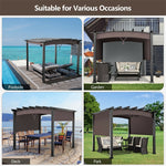 10' x 10' Outdoor Metal Pergola Patio Gazebo with Sliding Sun Shade Retractable Canopy