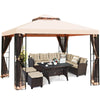 10' x 10' Outdoor Gazebo Double Roof Metal Gazebo Patio Gazebo Canopy with Netting Curtain & Heavy Duty Steel Frame for Garden Yard