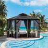 10 x 10FT Double-Top Outdoor Hardtop Gazebo with Galvanized Steel Roof & Netting Curtains