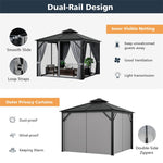 10 x 10FT Double-Top Outdoor Hardtop Gazebo with Galvanized Steel Roof & Netting Curtains