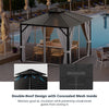 10 x 10FT Double-Top Outdoor Hardtop Gazebo with Galvanized Steel Roof & Netting Curtains