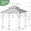 10 x 10 FT Outdoor Patio Hardtop Gazebo Double Steel Roof Solid Wood Frame