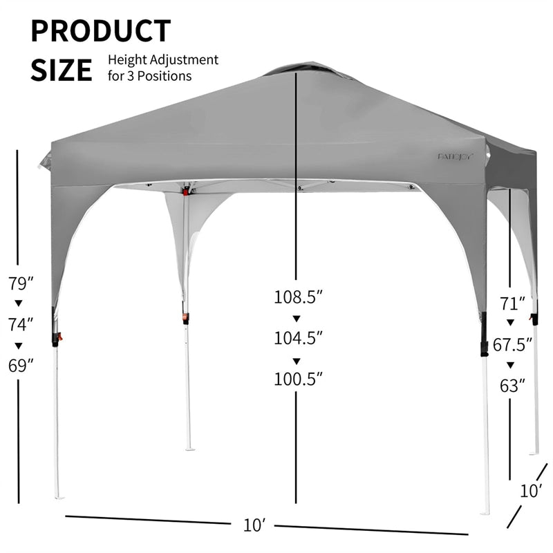 10' x 10' Outdoor Pop-up Canopy Tent Height Adjustable with Roller Bag