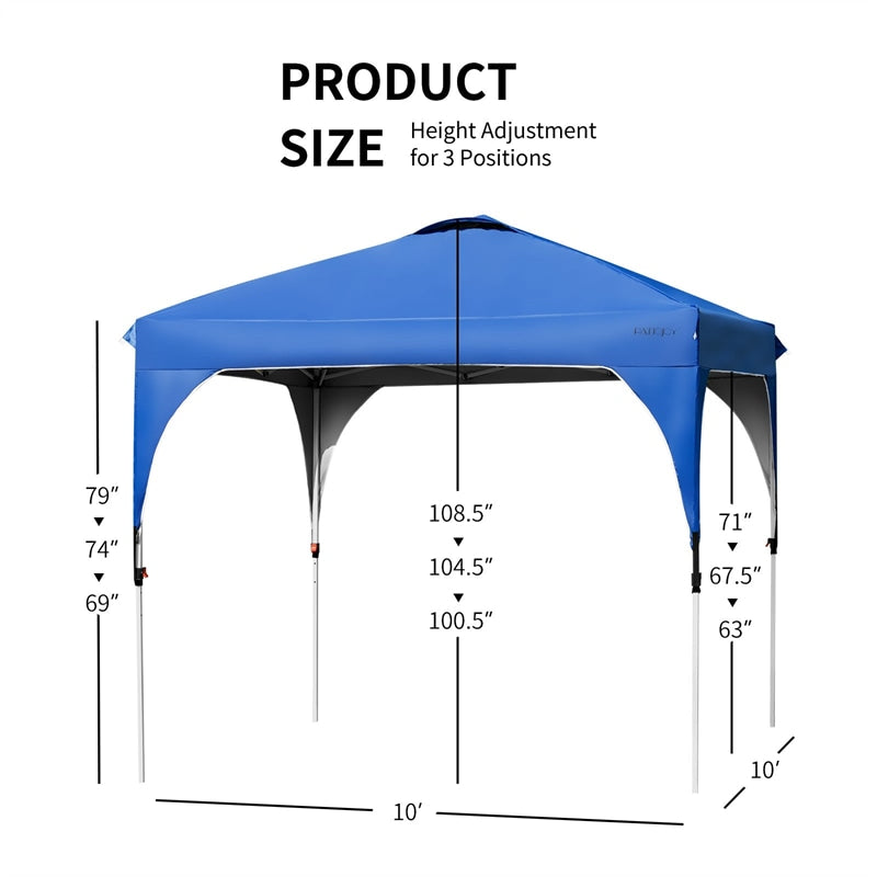 10' x 10' Outdoor Pop-up Canopy Tent Height Adjustable with Roller Bag