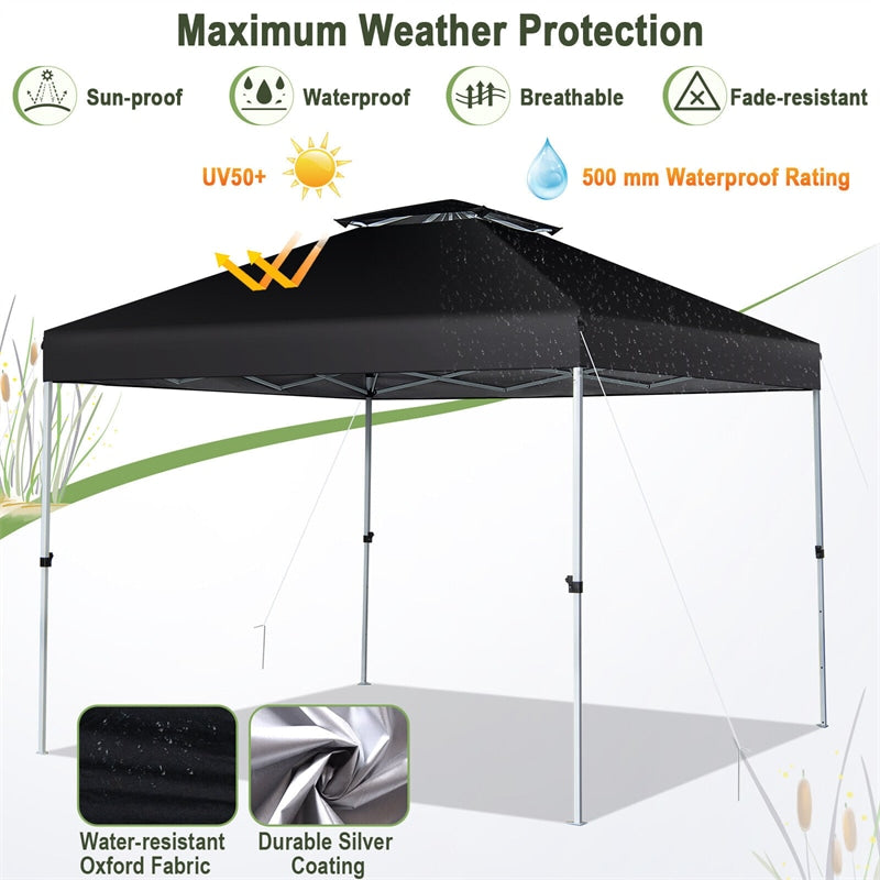 10' x 10' Pop Up Canopy Tent 2-Tier Outdoor Instant Folding Shelter Canopy with Center Lock & Wheeled Carry Bag