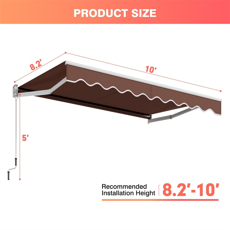 10’ x 8.2’ Retractable Awning Aluminum Patio Cover Outdoor Sun Shade with Crank Handle