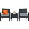 3-Piece Rattan Patio Conversation Set Wicker Bistro Furniture Set Cushioned Sofa Deck