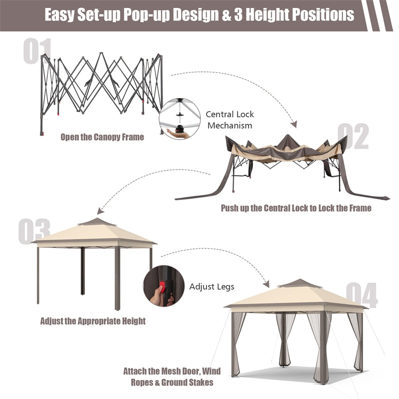 11' x 11' 2-Tier Patio Pop Up Gazebo Tent Portable Canopy Shelter with Mesh Netting & Carrying Bag