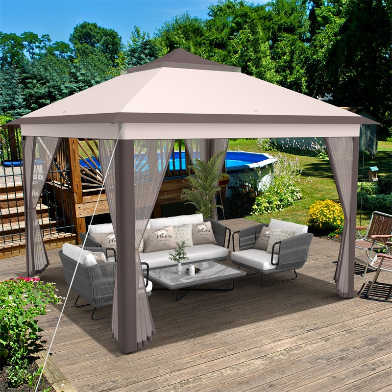 11' x 11' 2-Tier Patio Pop Up Gazebo Tent Portable Canopy Shelter with Mesh Netting & Carrying Bag