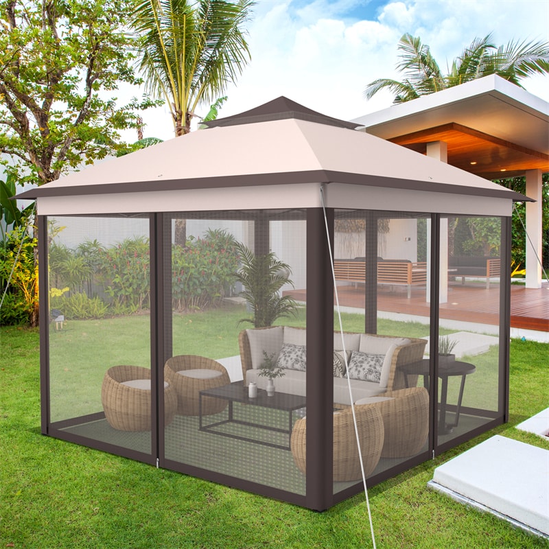 11' x 11' 2-Tier Patio Pop Up Gazebo Tent Portable Canopy Shelter with Mesh Netting & Carrying Bag