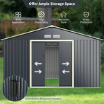 11' x 8' Large Metal Storage Shed Outdoor Backyard Storage Cabinet Garden Tool House with 4 Vents & Lockable Double Sliding Door