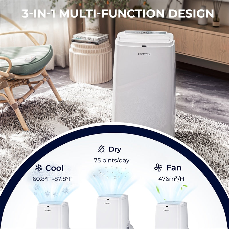 12000 BTU Portable Air Conditioner 3-in-1 Air Cooler Fan Dehumidifier with Remote Control & 24H Timer, Quiet AC Unit Cools Rooms up to 450 Sq. Ft.