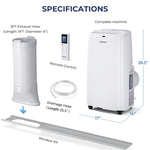 12000 BTU Portable Air Conditioner 3-in-1 Air Cooler Fan Dehumidifier with Remote Control & 24H Timer, Quiet AC Unit Cools Rooms up to 450 Sq. Ft.