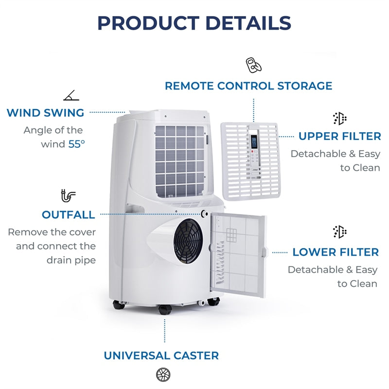 12000 BTU Portable Air Conditioner 3-in-1 Air Cooler Fan Dehumidifier with Remote Control & 24H Timer, Quiet AC Unit Cools Rooms up to 450 Sq. Ft.