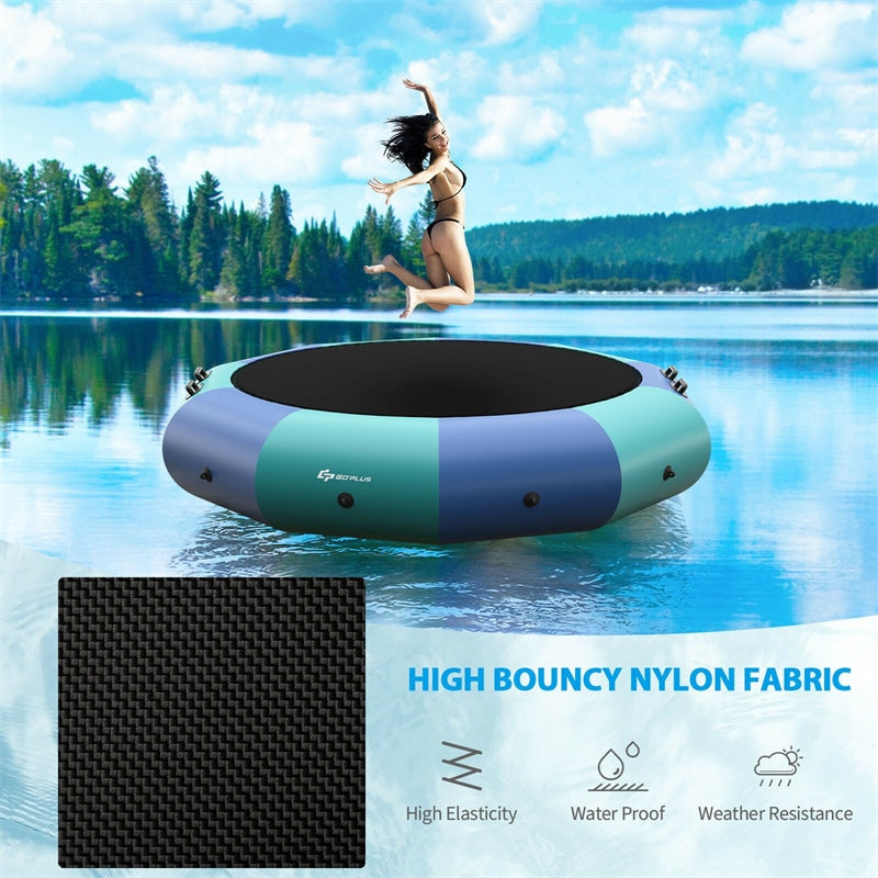 12FT Inflatable Water Trampoline Floating Lake Trampoline with 500W Electric Inflator & Rope Ladder, Recreational Water Bouncer for Pool