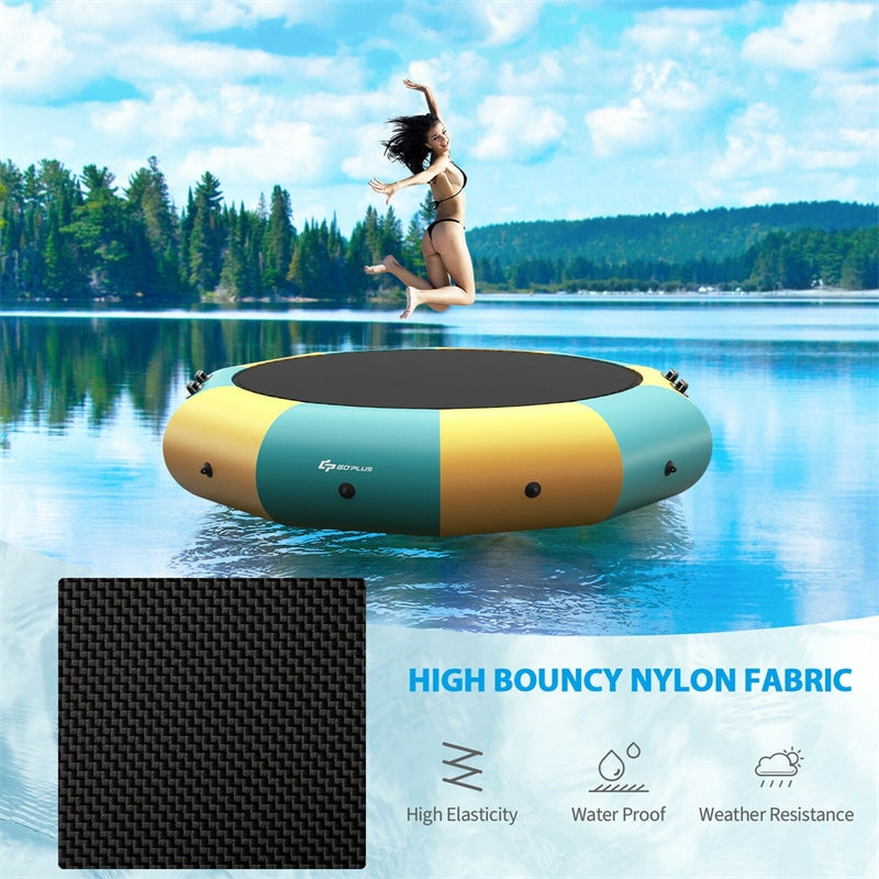 12FT Inflatable Water Trampoline Floating Lake Trampoline with 500W Electric Inflator & Rope Ladder, Recreational Water Bouncer for Pool