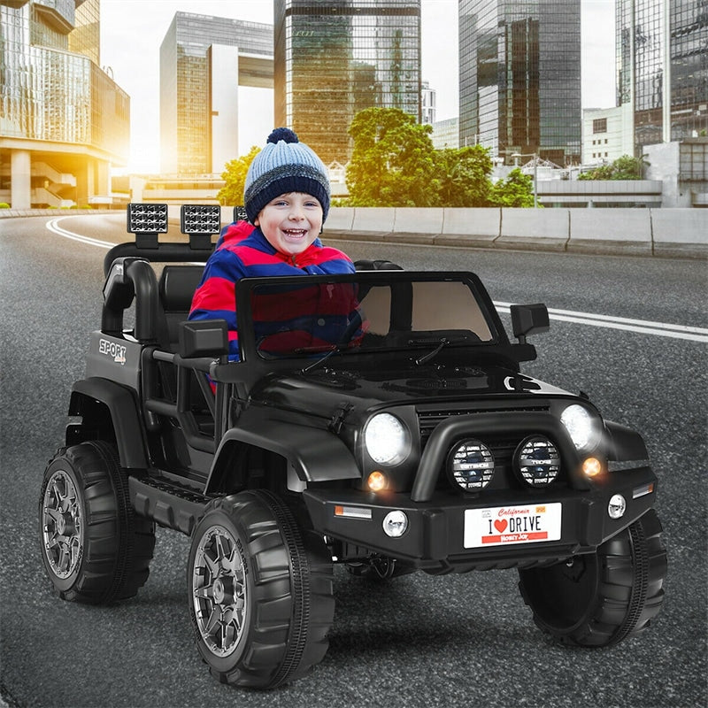 2-Seater Kids Ride on Truck, 12V Battery Powered Electric Vehicle with Remote Control & Lights for Boys Girls Gifts