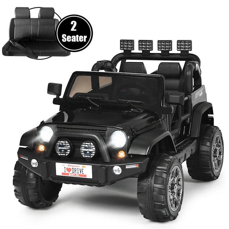 2-Seater Kids Ride on Truck, 12V Battery Powered Electric Vehicle with Remote Control & Lights for Boys Girls Gifts