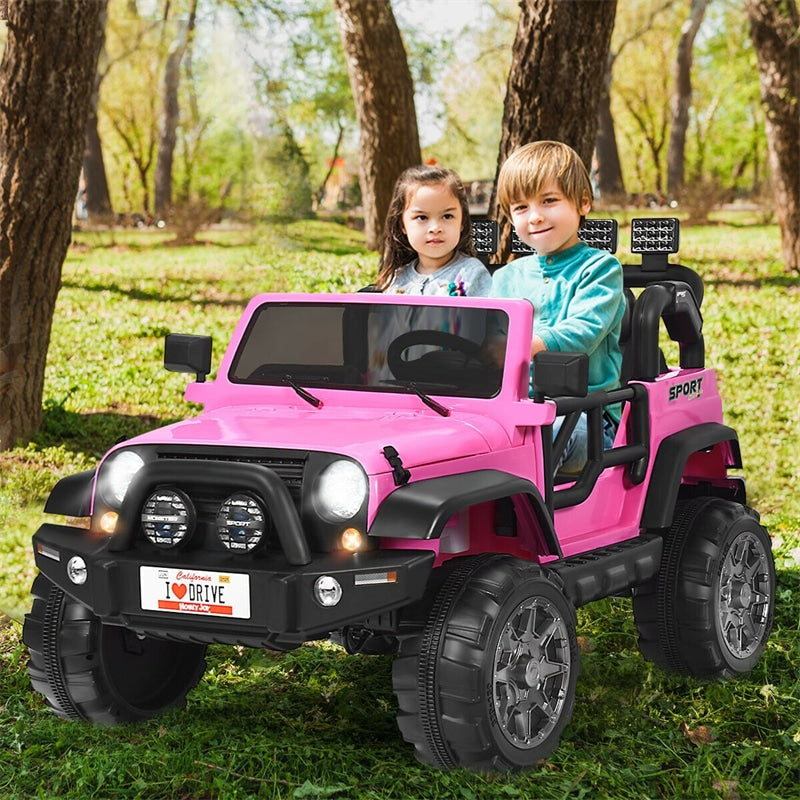 2-Seater Kids Ride on Truck, 12V Battery Powered Electric Vehicle with Remote Control & Lights for Boys Girls Gifts