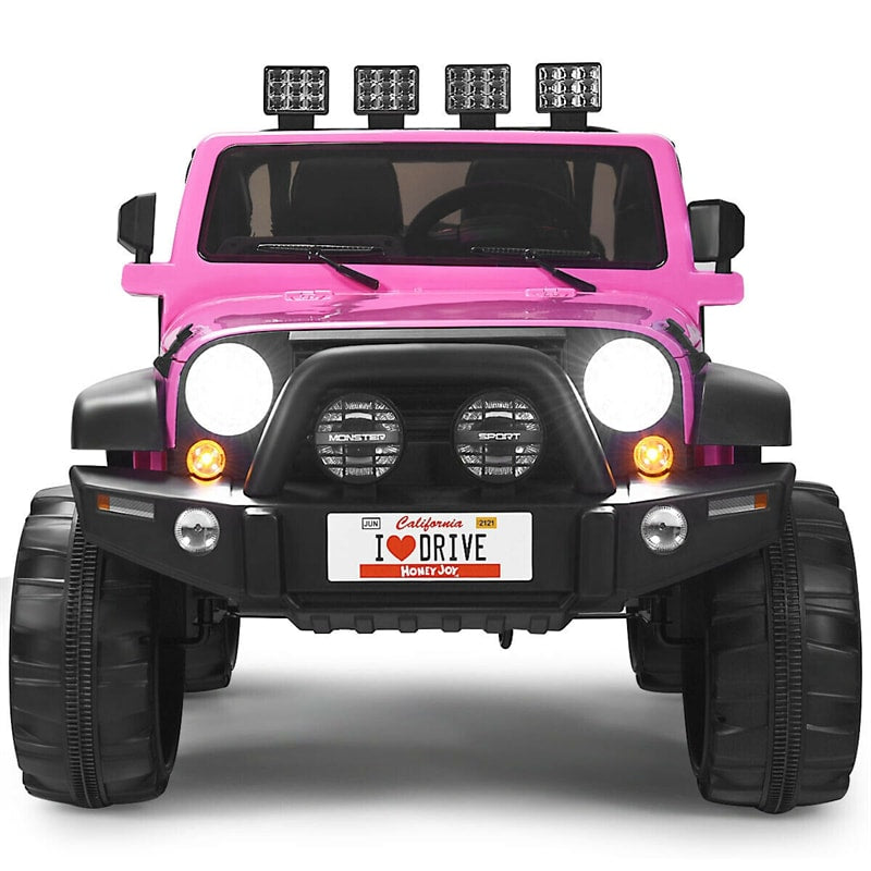 2-Seater Kids Ride on Truck, 12V Battery Powered Electric Vehicle with Remote Control & Lights for Boys Girls Gifts