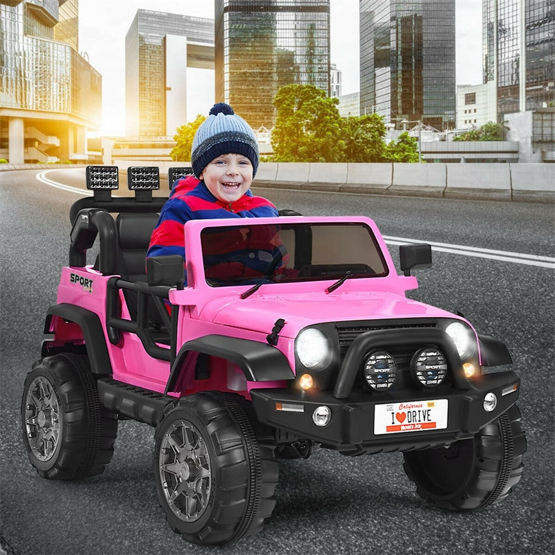 2-Seater Kids Ride on Truck, 12V Battery Powered Electric Vehicle with Remote Control & Lights for Boys Girls Gifts