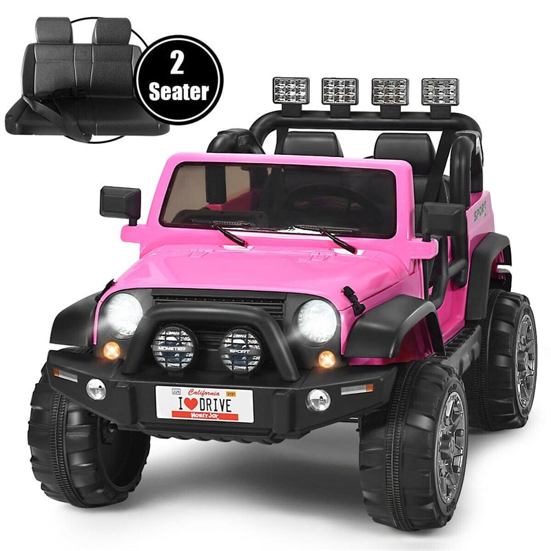 2-Seater Kids Ride on Truck, 12V Battery Powered Electric Vehicle with Remote Control & Lights for Boys Girls Gifts