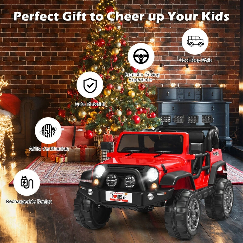 2-Seater Kids Ride on Truck, 12V Battery Powered Electric Vehicle with Remote Control & Lights for Boys Girls Gifts