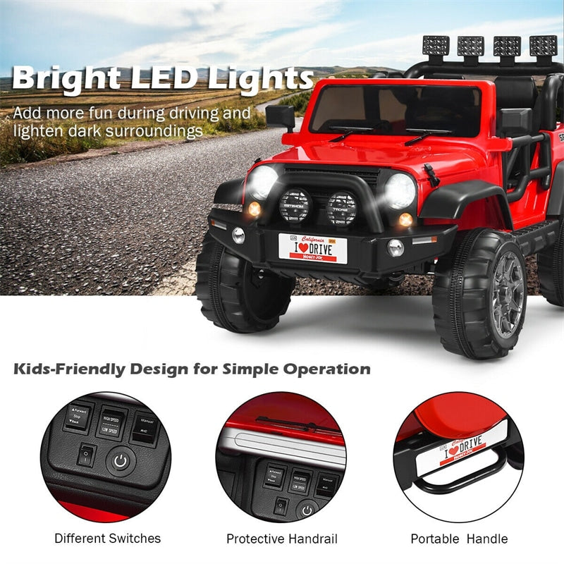 2-Seater Kids Ride on Truck, 12V Battery Powered Electric Vehicle with Remote Control & Lights for Boys Girls Gifts