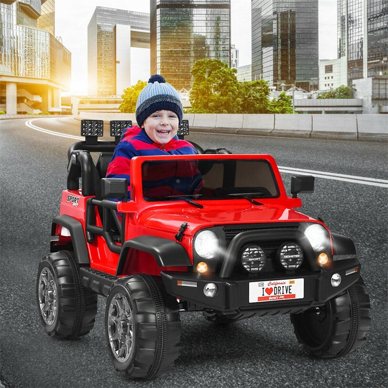 2-Seater Kids Ride on Truck, 12V Battery Powered Electric Vehicle with Remote Control & Lights for Boys Girls Gifts