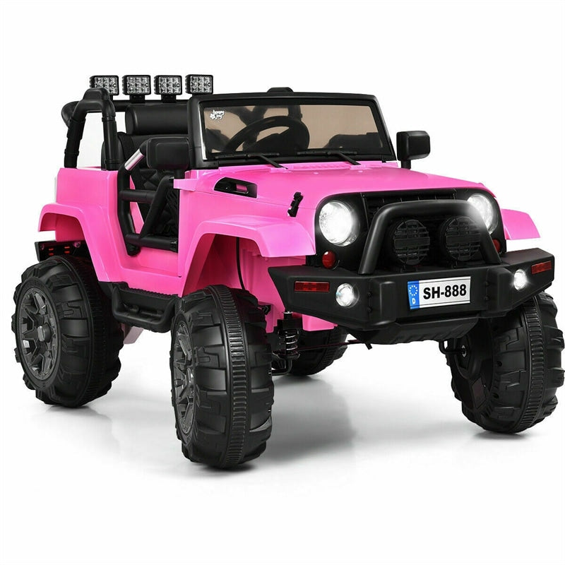 12V Kids Ride-On Truck, Battery Powered Electric Ride-On Car with Remote Control, LED Lights, Double Open Doors, Music & MP3 Player