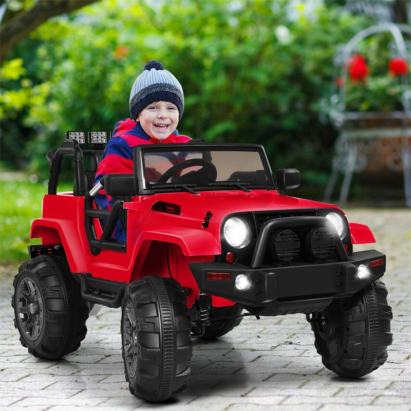 12V Kids Ride-On Truck, Battery Powered Electric Ride-On Car with Remote Control, LED Lights, Double Open Doors, Music & MP3 Player