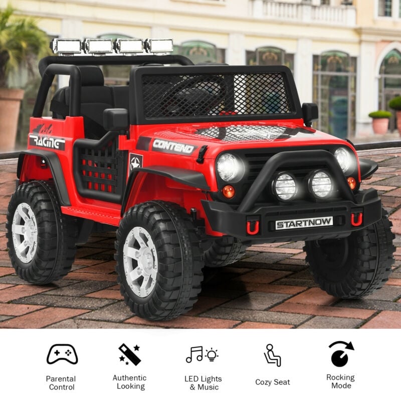 2-Seater Ride On Truck, 12V Battery Powered Electric Vehicle with Remote Control, LED Lights & Music, Ride On Car for Kids