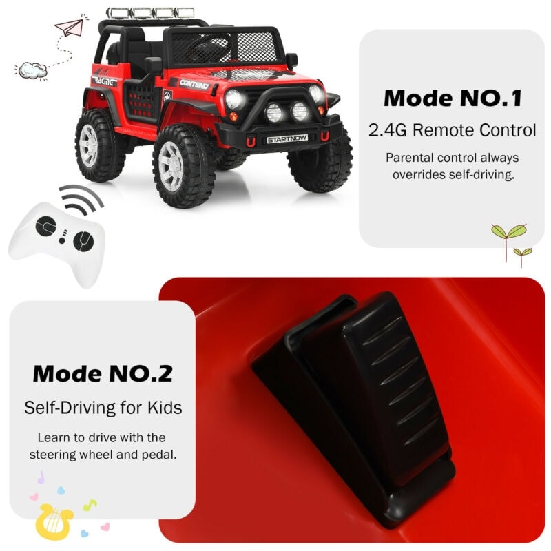 2-Seater Ride On Truck, 12V Battery Powered Electric Vehicle with Remote Control, LED Lights & Music, Ride On Car for Kids