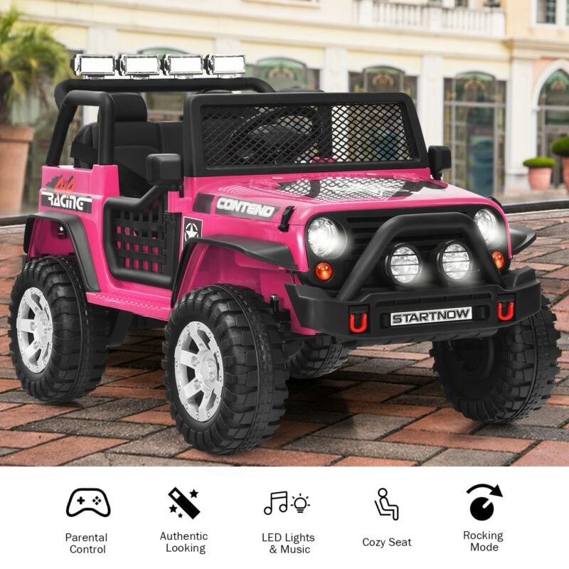 2-Seater Ride On Truck, 12V Battery Powered Electric Vehicle with Remote Control, LED Lights & Music, Ride On Car for Kids