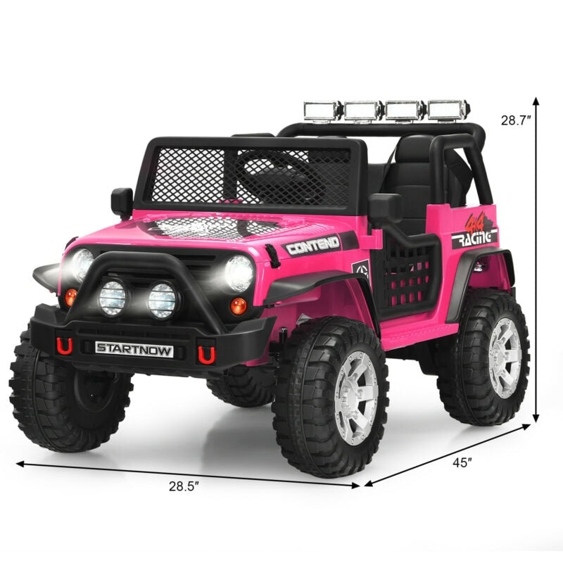 2-Seater Ride On Truck, 12V Battery Powered Electric Vehicle with Remote Control, LED Lights & Music, Ride On Car for Kids