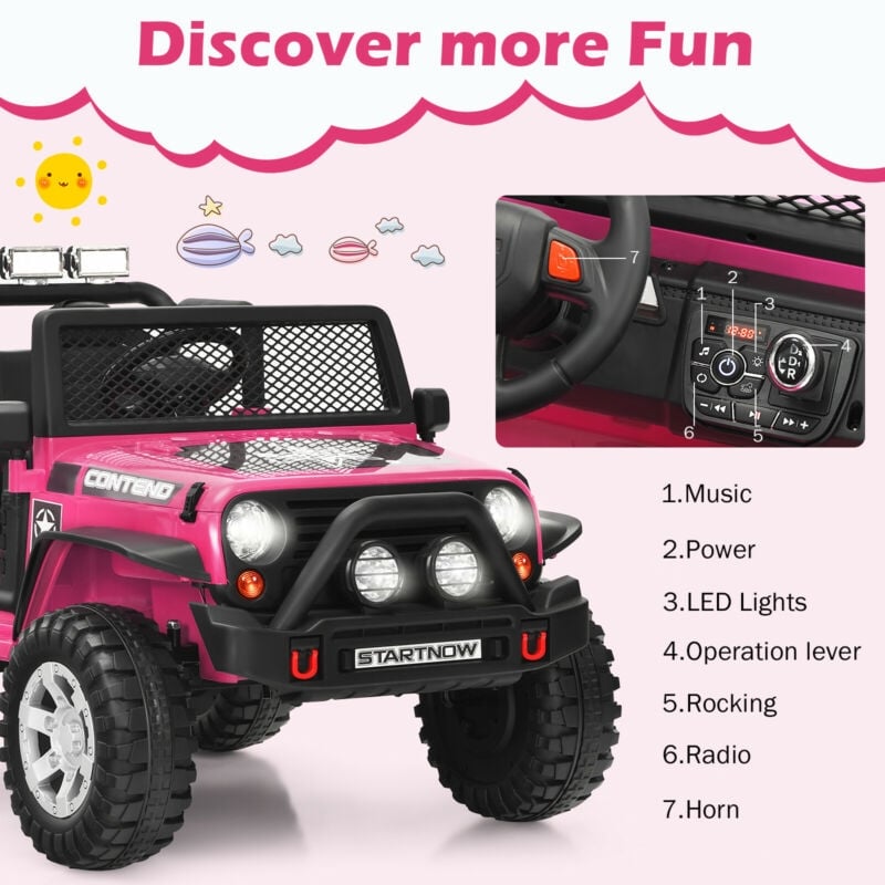 2-Seater Kids Ride on Truck Car 12V Battery Powered Electric Vehicle with Remote Control, Lights & Music