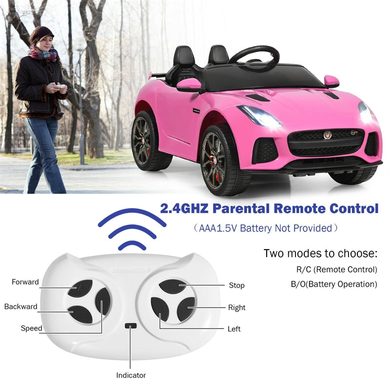 Kids Ride On Car 12V Licensed Jaguar F-Type SVR Battery Powered Electric Vehicle with Remote Control & Lights