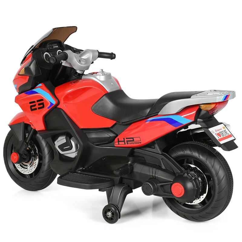 12V Kids Ride On Motorcycle Battery Powered Electric Motorbike with Training Wheels & LED Lights