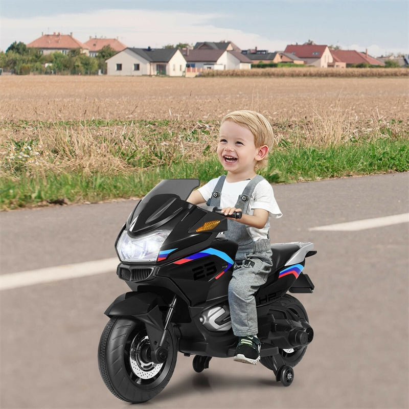 12V Kids Ride On Motorcycle Battery Powered Electric Motorbike with Training Wheels & LED Lights