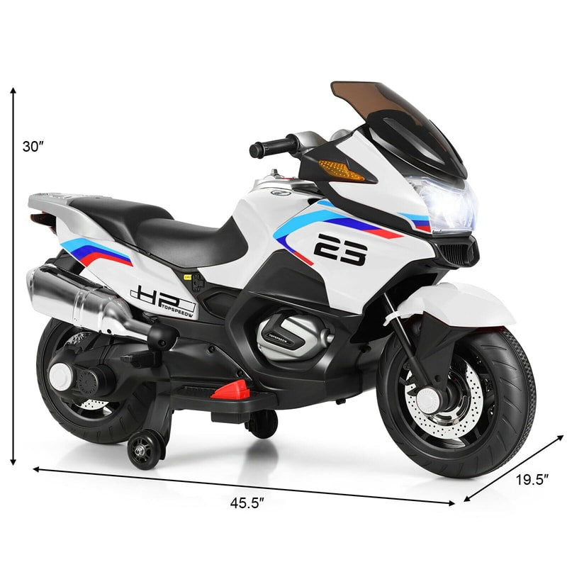 12V Kids Ride On Motorcycle Battery Powered Electric Motorbike with Training Wheels & LED Lights