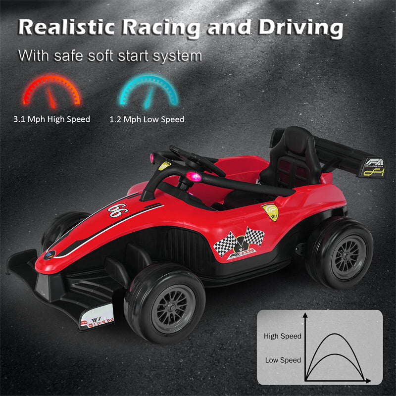 Kids Electric Ride On Go Kart 12V Battery Powered F1 Racing Car with Remote Control, Light & Music, Ride on Car for Boys Girls