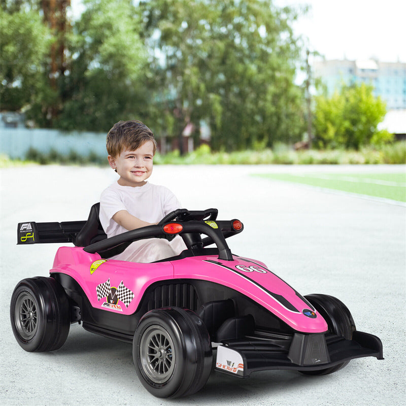 Kids Electric Ride On Go Kart 12V Battery Powered F1 Racing Car with Remote Control, Light & Music, Ride on Car for Boys Girls