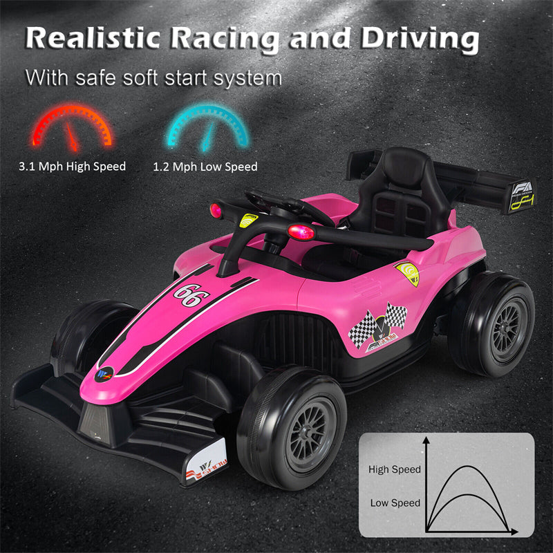 Kids Electric Ride On Go Kart 12V Battery Powered F1 Racing Car with Remote Control, Light & Music, Ride on Car for Boys Girls