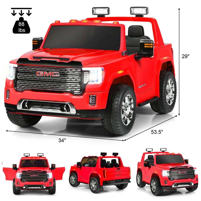 2 Seater Kids Ride on Truck 12V Licensed GMC Battery Powered Electric Car with Remote Control & Storage Box