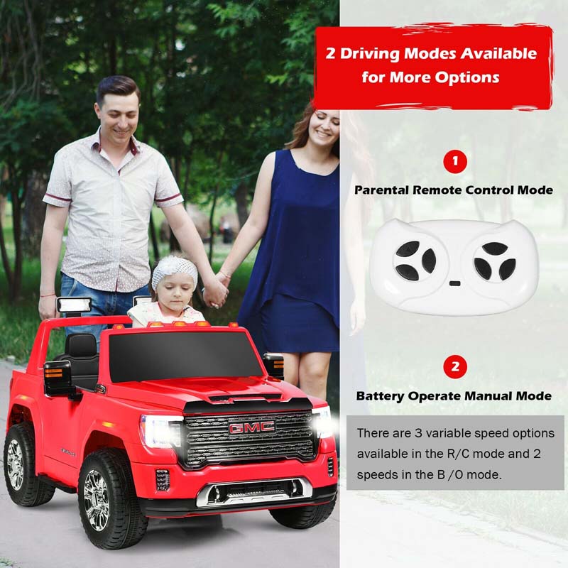 2 Seater Kids Ride on Truck 12V Licensed GMC Battery Powered Electric Car with Remote Control & Storage Box