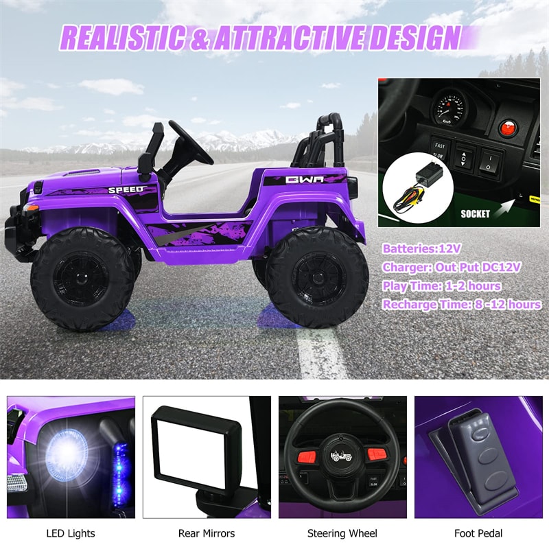 Kids Ride on Car Truck 2-Seater 12V Battery Powered Electric Car with Remote Control & LED Lights