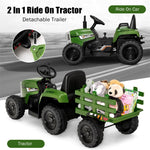 Kids Ride on Tractor w/ Detachable Trailer, 12V Electric Ride on Car Tractor Toy w/ 3-Gear-Shift Ground Loader, Remote Control, LED Lights